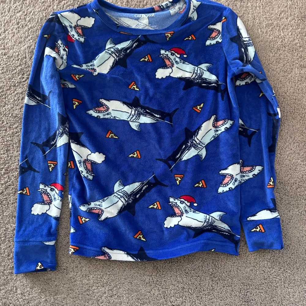 Cat & Jack Blue Shark and Pizza Long Sleeve /pant pajamas